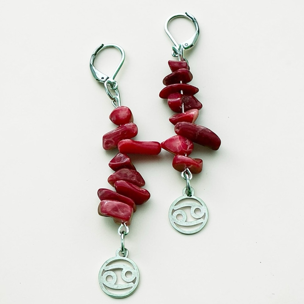 🆕 Cancer with Gemstones Dangle Earrings-Stainless Steel